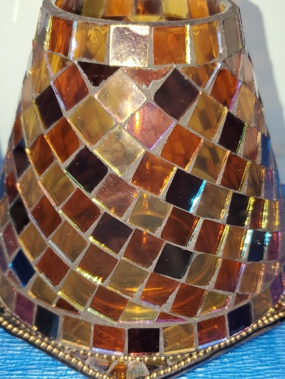 PartyLite Amber and Gold Mosaic Glass Votive Holder - Picture 4 of 9